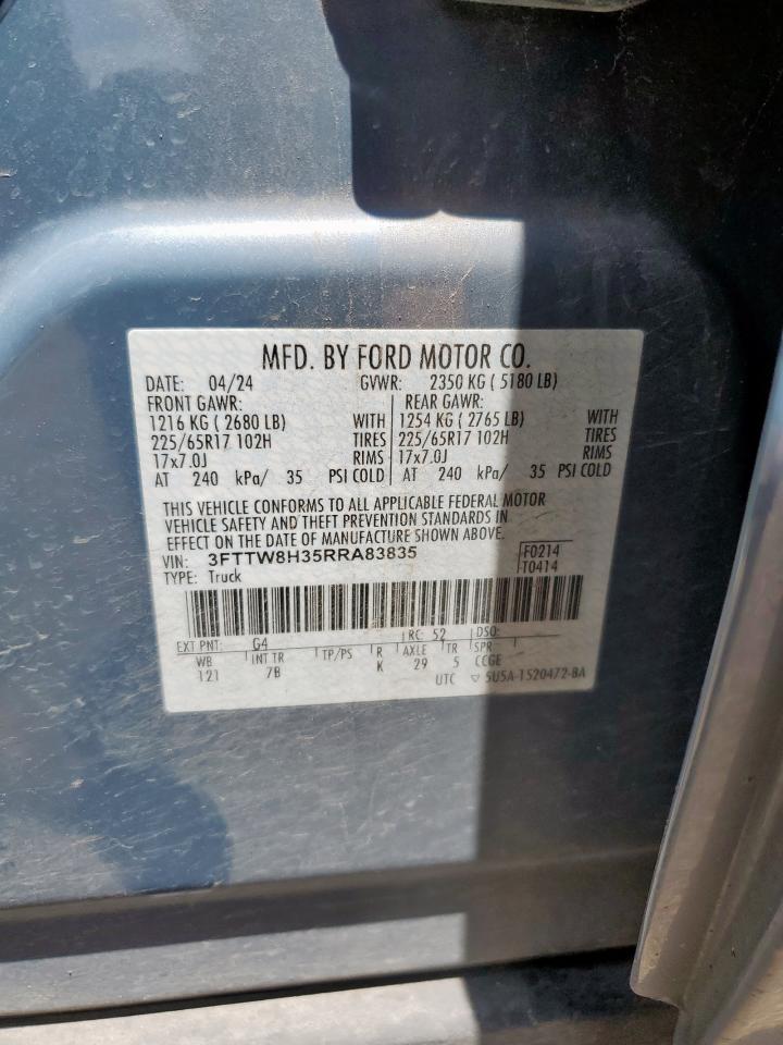 2024 Ford Maverick Xlt VIN: 3FTTW8H35RRA83835 Lot: 63264955