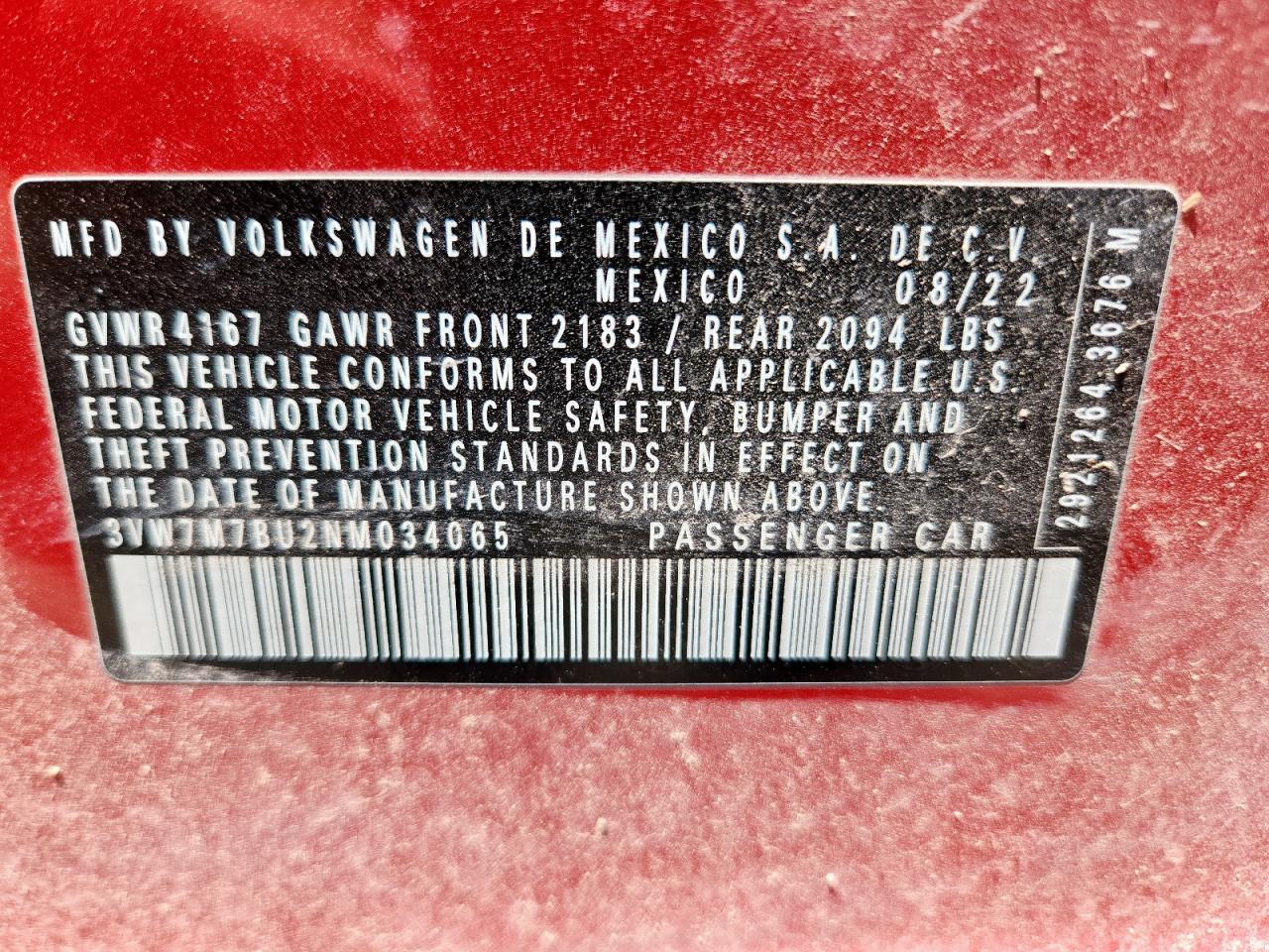 2022 Volkswagen Jetta Se VIN: 3VW7M7BU2NM034065 Lot: 60702635