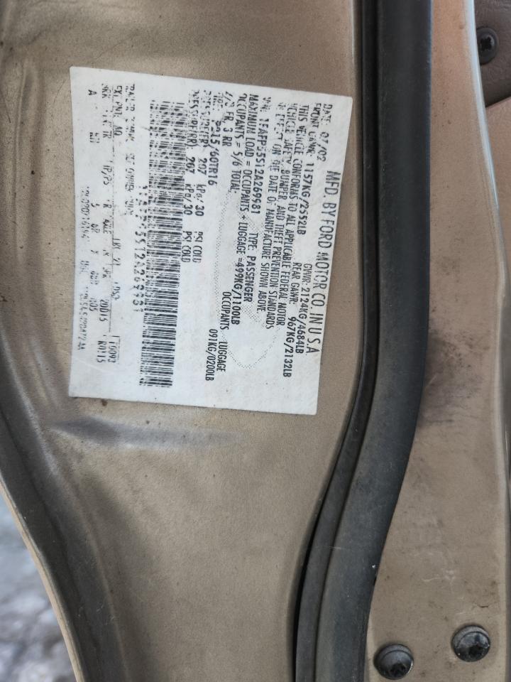 2002 Ford Taurus Ses VIN: 1FAFP55S12A269981 Lot: 64926795