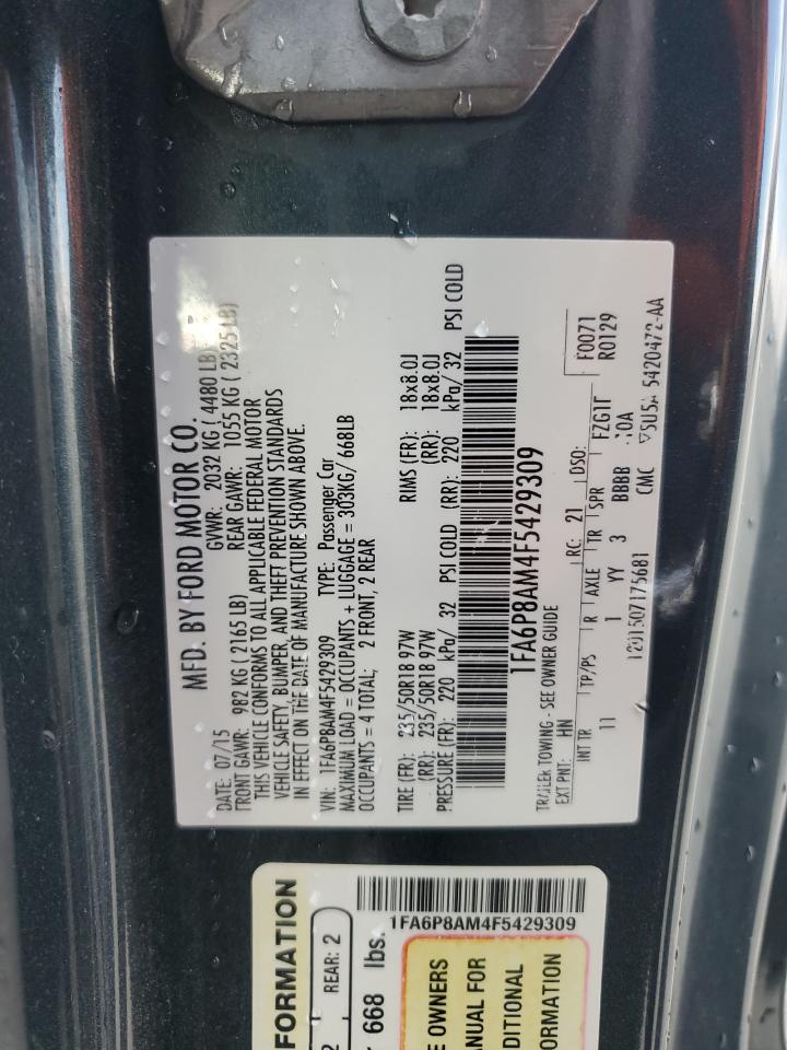 2015 Ford Mustang VIN: 1FA6P8AM4F5429309 Lot: 66878005