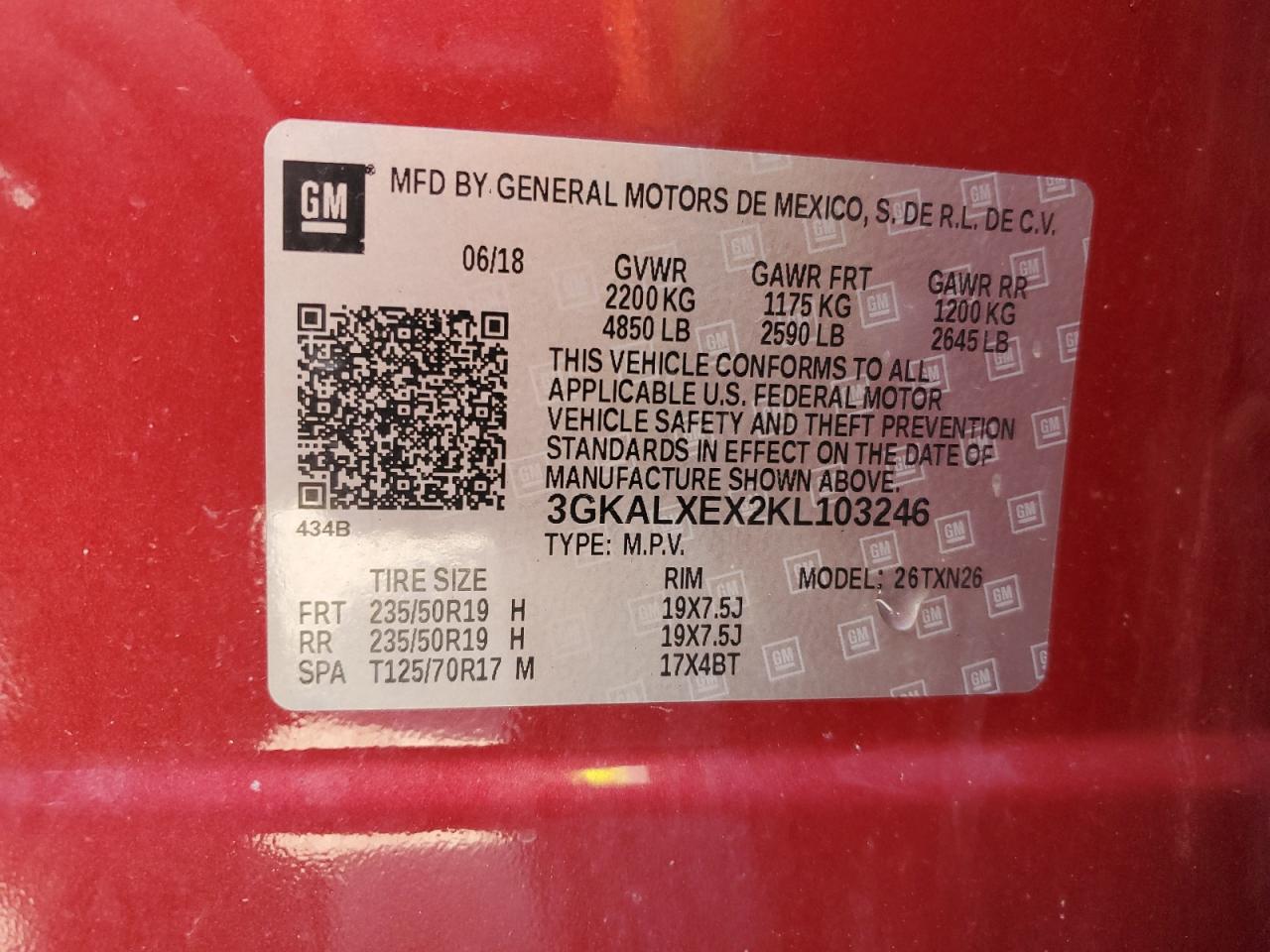 2019 GMC Terrain Denali VIN: 3GKALXEX2KL103246 Lot: 64741355