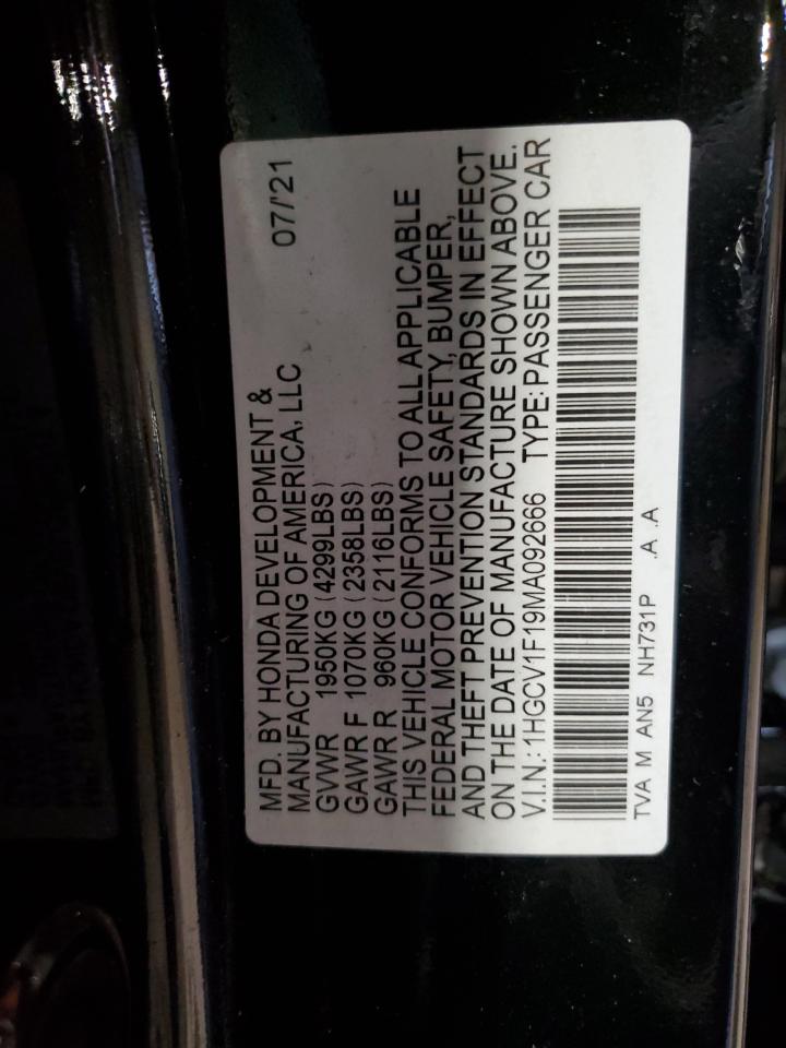 2021 Honda Accord Lx VIN: 1HGCV1F19MA092666 Lot: 63820305