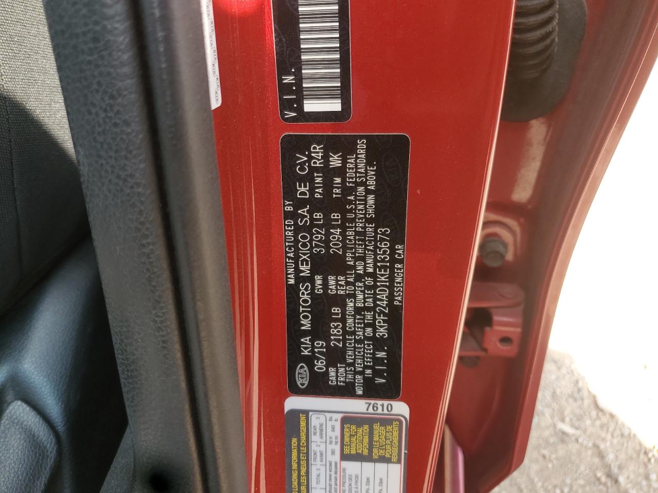 2019 Kia Forte Fe VIN: 3KPF24AD1KE135673 Lot: 64805425