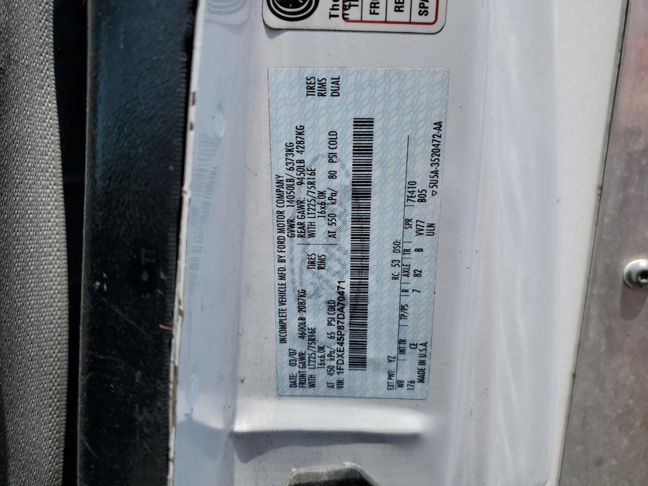 2007 Ford Econoline E450 Super Duty Cutaway Van VIN: 1FDXE45P87DA70471 Lot: 64137365