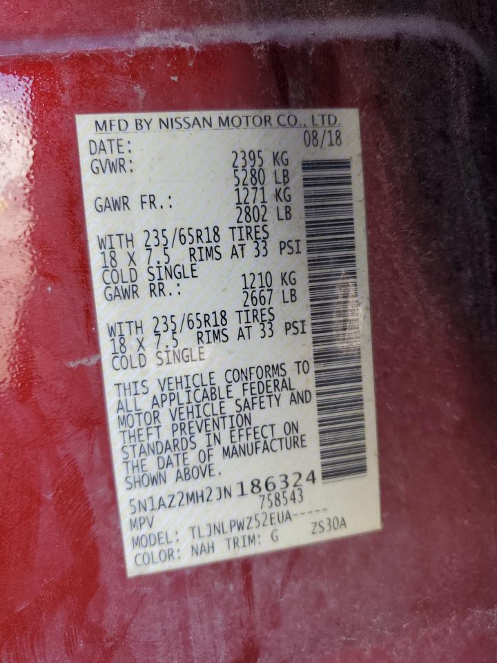 2018 Nissan Murano S VIN: 5N1AZ2MH2JN186324 Lot: 64833935