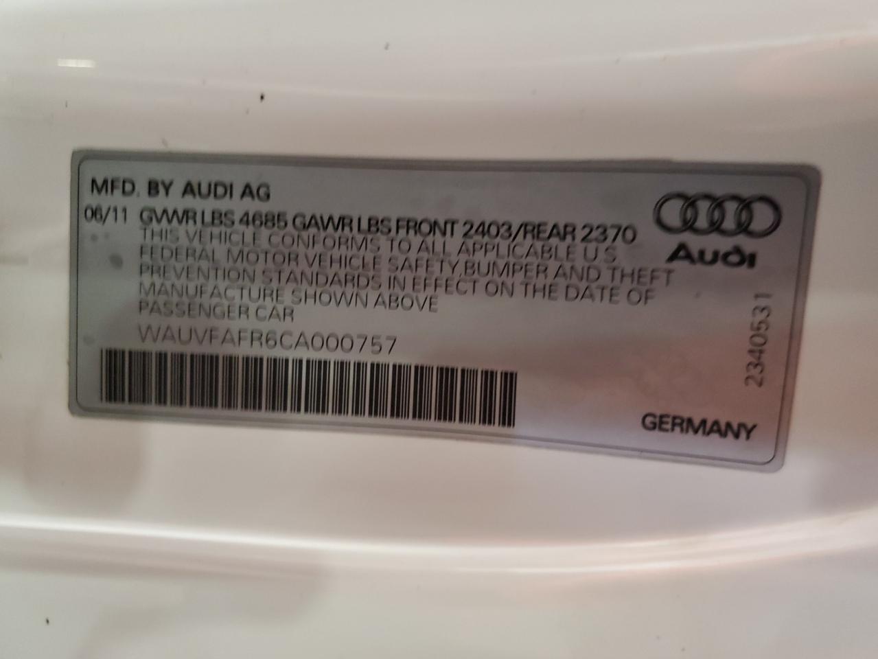 2012 Audi A5 Prestige VIN: WAUVFAFR6CA000757 Lot: 64201465