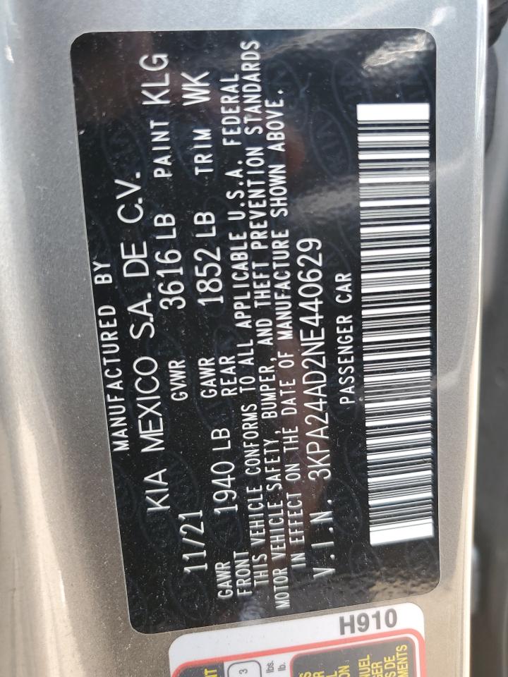 2022 Kia Rio Lx VIN: 3KPA24AD2NE440629 Lot: 66717075