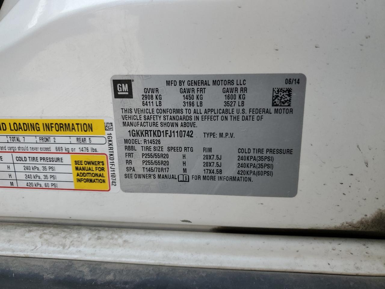 2015 GMC Acadia Denali VIN: 1GKKRTKD1FJ110742 Lot: 64779625