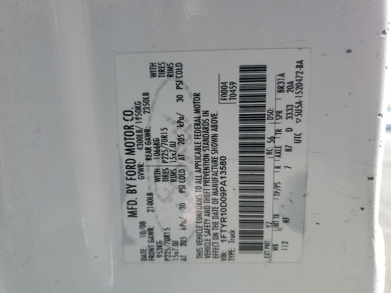 2009 Ford Ranger VIN: 1FTYR10D09PA13580 Lot: 63902395