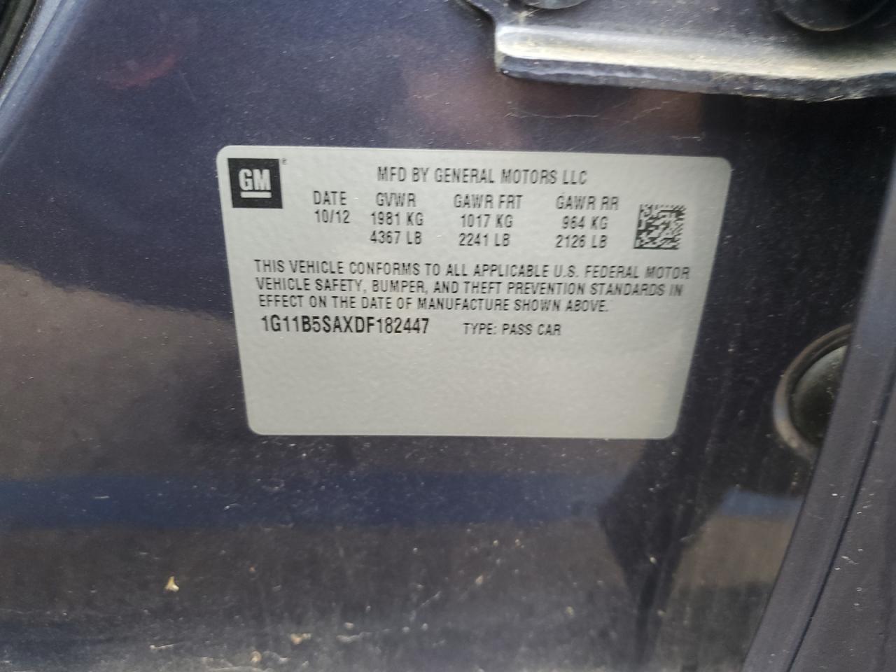 2013 Chevrolet Malibu Ls VIN: 1G11B5SAXDF182447 Lot: 65588135