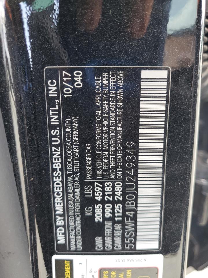 2018 Mercedes-Benz C 300 VIN: 55SWF4JB0JU249349 Lot: 63033375