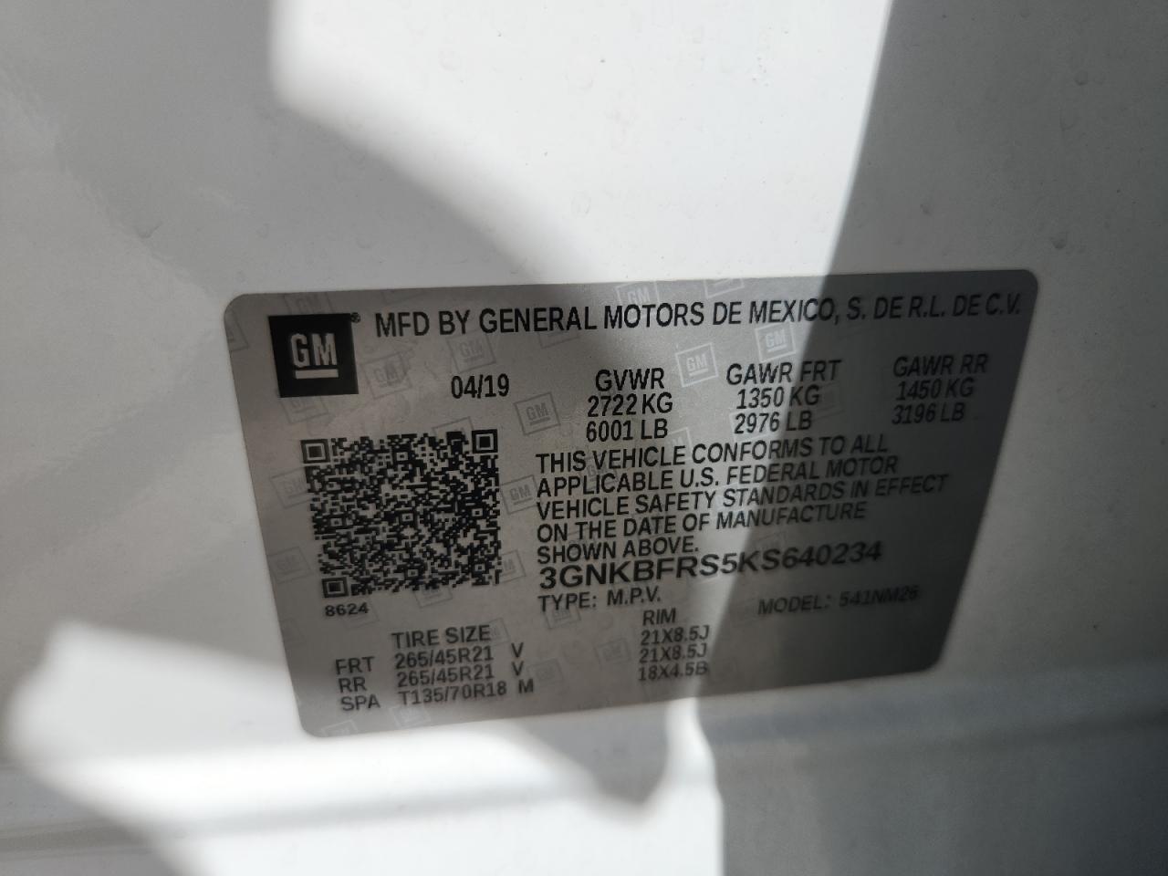 2019 Chevrolet Blazer Premier VIN: 3GNKBFRS5KS640234 Lot: 64958865