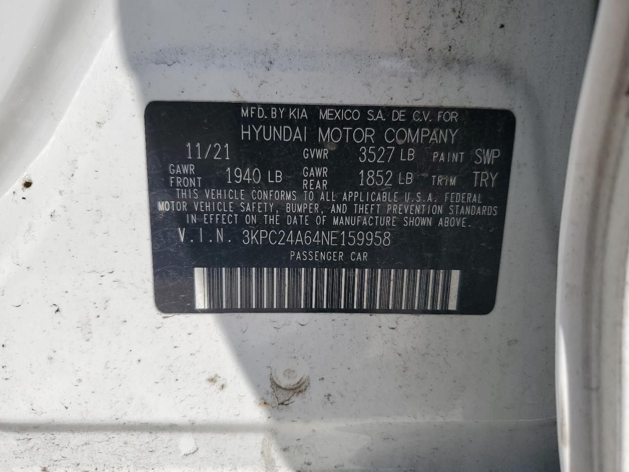 2022 Hyundai Accent Se VIN: 3KPC24A64NE159958 Lot: 63825645