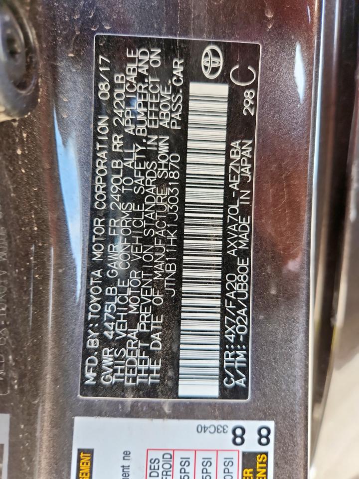 2018 Toyota Camry L VIN: JTNB11HK1J3031870 Lot: 63854325