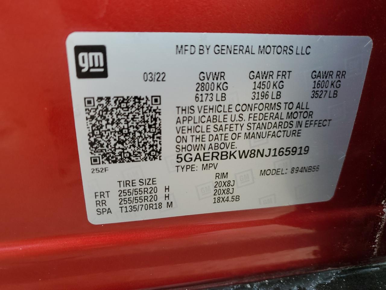 2022 Buick Enclave Essence VIN: 5GAERBKW8NJ165919 Lot: 65432305