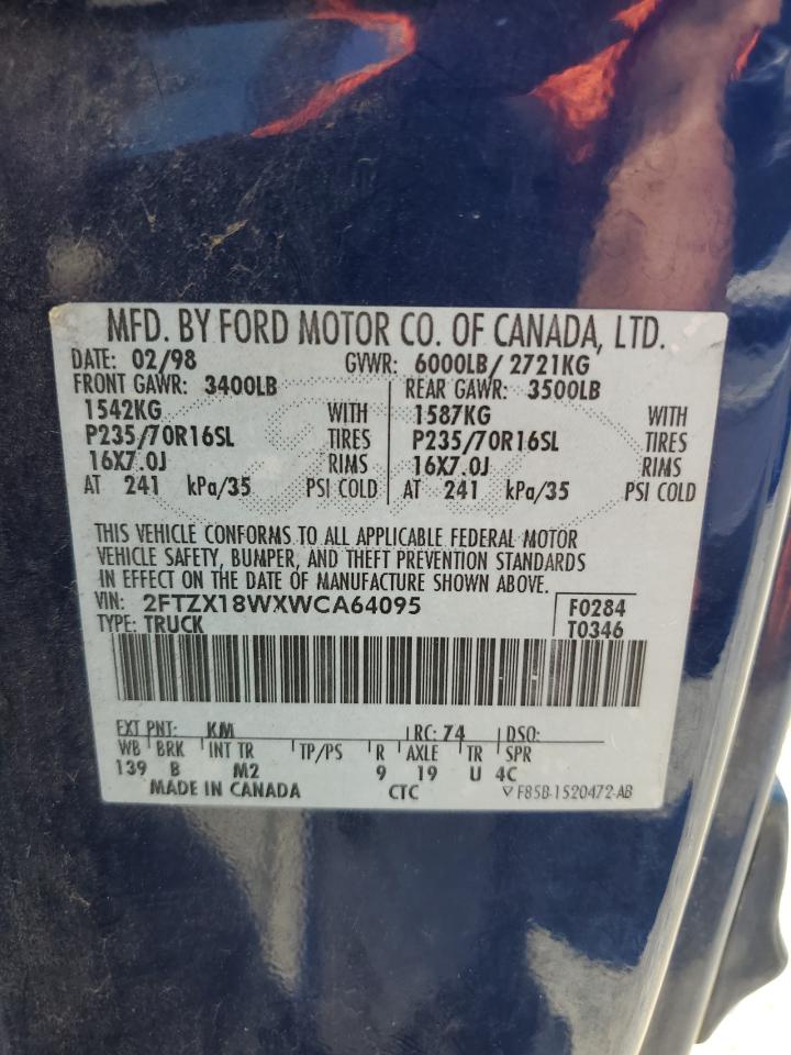 1998 Ford F150 VIN: 2FTZX18WXWCA64095 Lot: 63794135