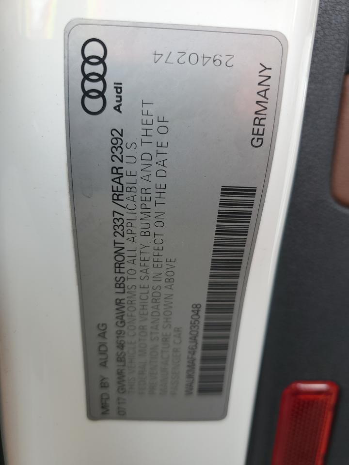 2018 Audi A4 Premium VIN: WAUKMAF46JA035048 Lot: 62912005