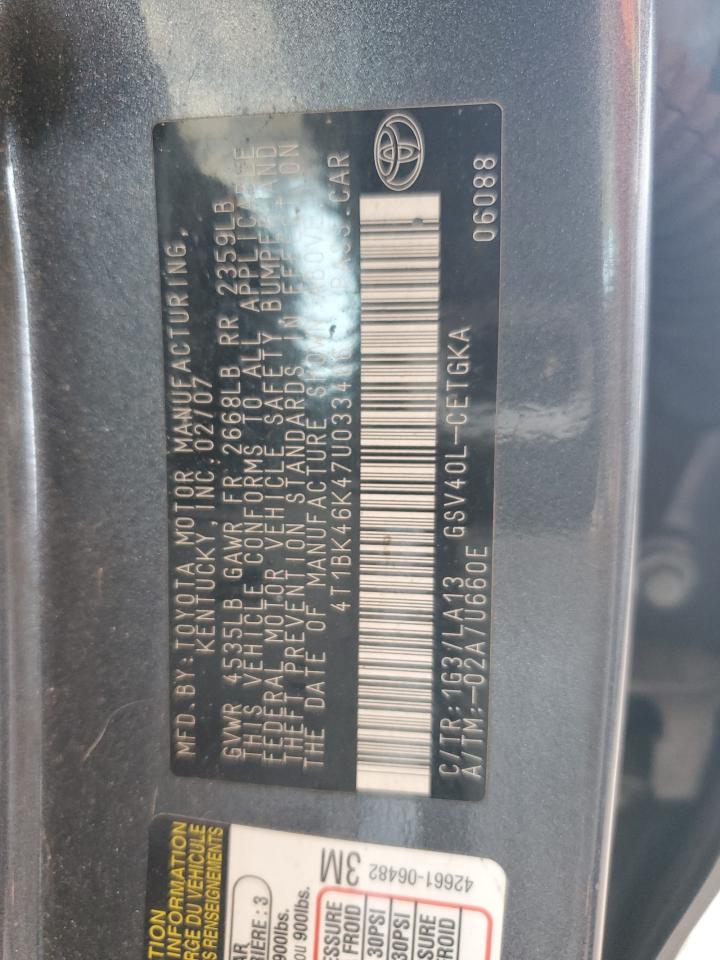 2007 Toyota Camry Le VIN: 4T1BK46K47U033486 Lot: 64269515