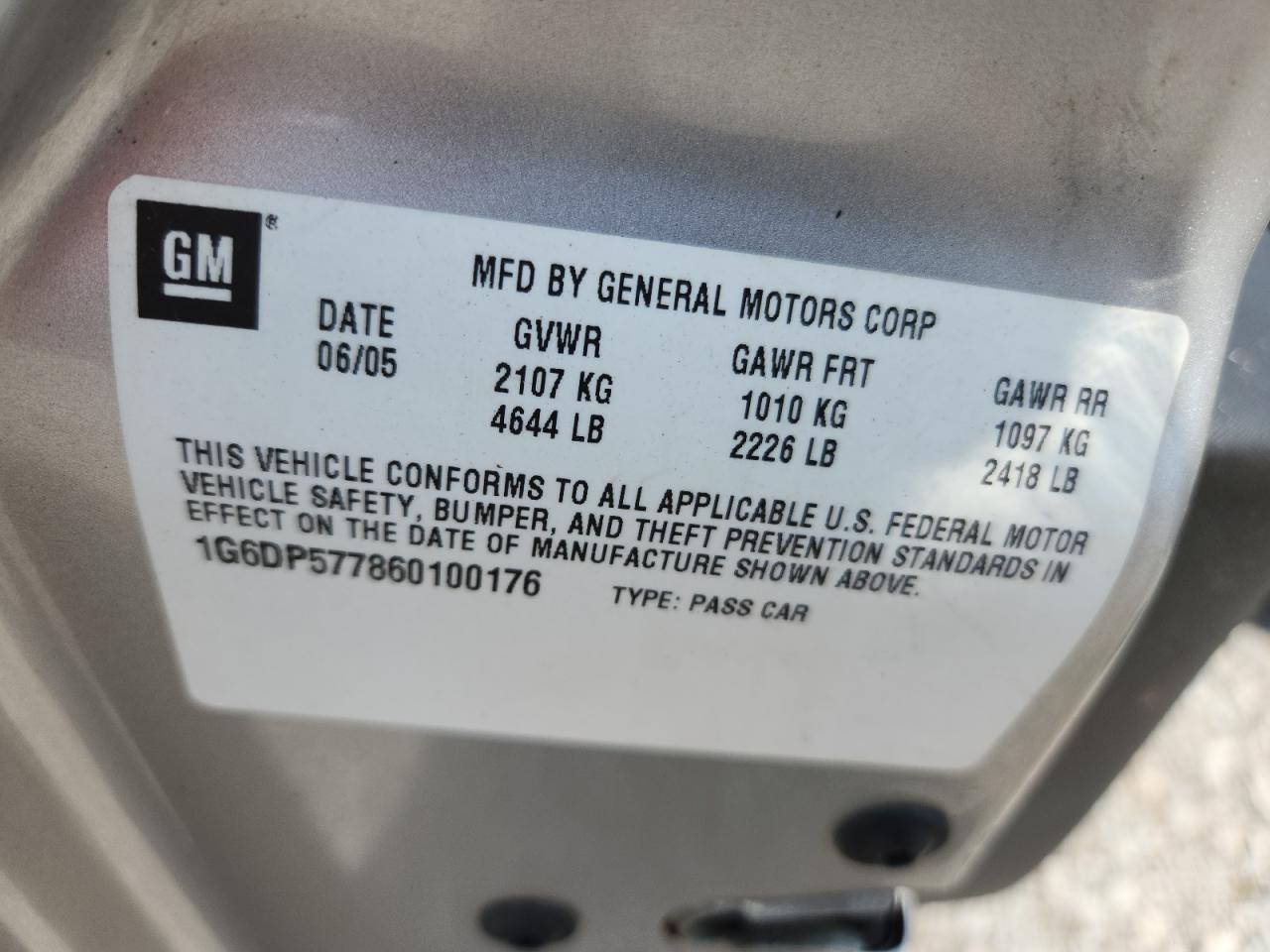 1g6dp577860100176 1G6DP577860100176 2006 Cadillac Cts Hi Feature V6