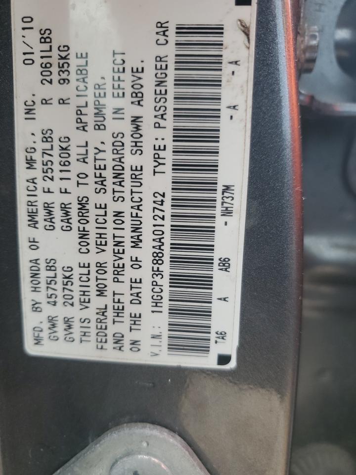 2010 Honda Accord Exl VIN: 1HGCP3F88AA012742 Lot: 63139605
