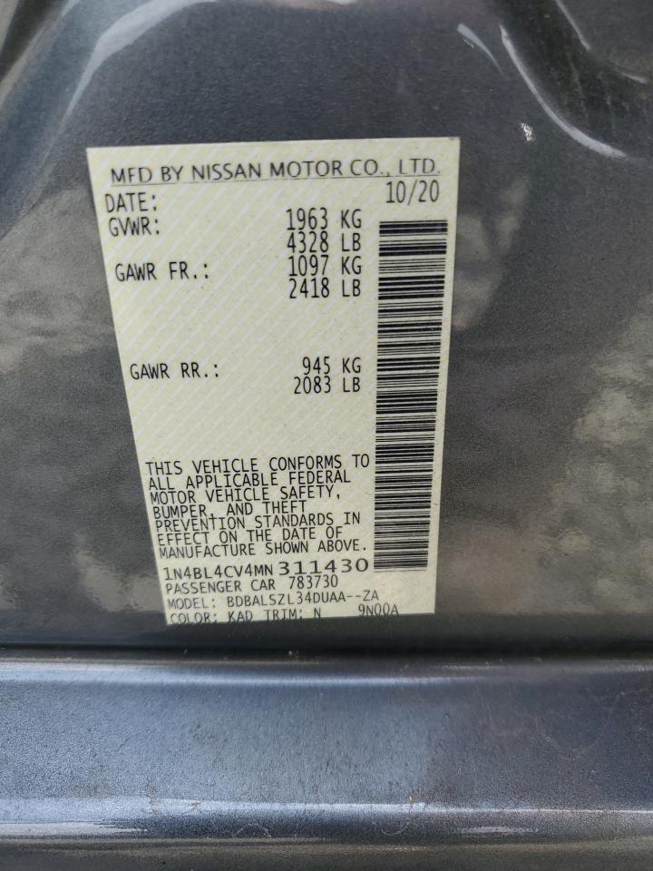 2021 Nissan Altima Sr VIN: 1N4BL4CV4MN311430 Lot: 62858215