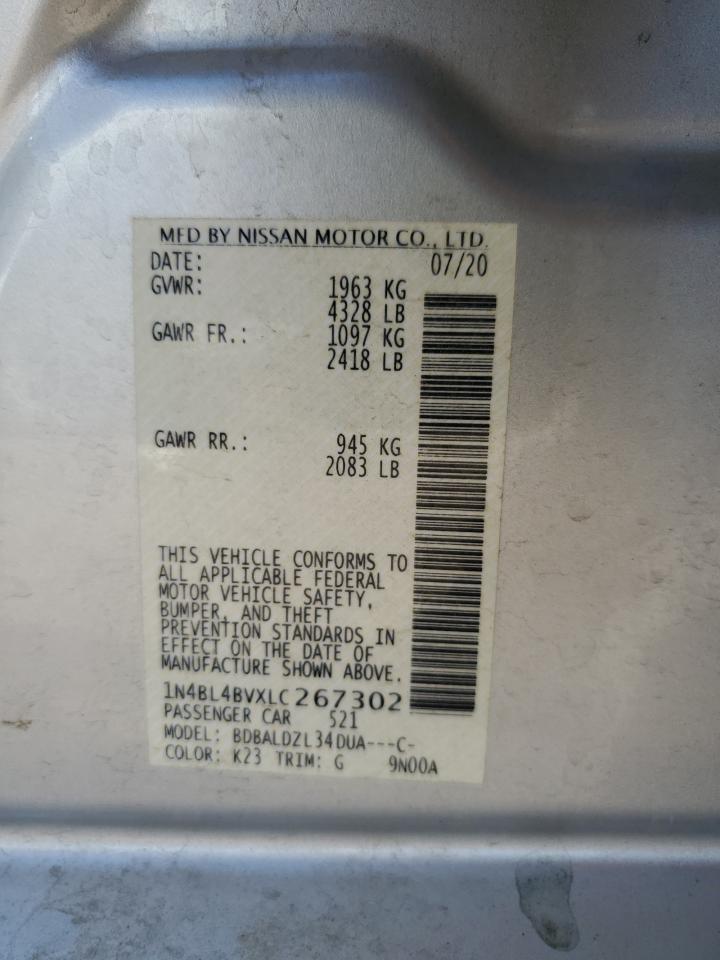 2020 Nissan Altima S VIN: 1N4BL4BVXLC267302 Lot: 63091425