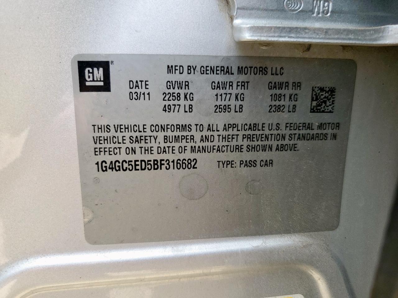 2011 Buick Lacrosse Cxl VIN: 1G4GC5ED5BF316682 Lot: 63279885