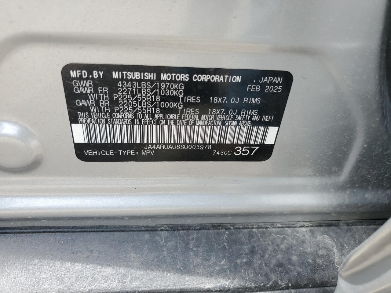 2025 Mitsubishi Outlander Sport S VIN: JA4ARUAU8SU003978 Lot: 64807505