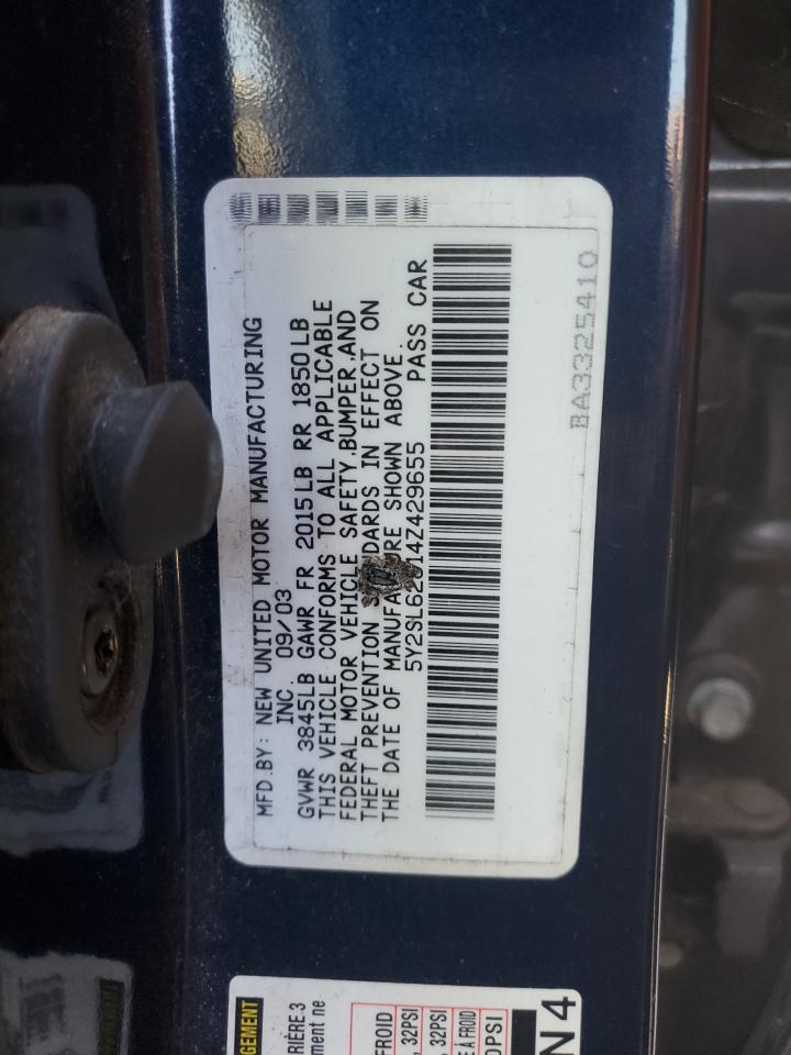 2004 Pontiac Vibe VIN: 5Y2SL62814Z429655 Lot: 63421745
