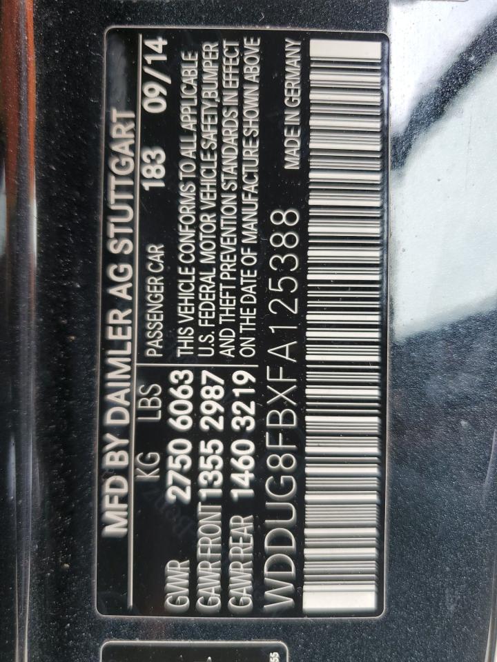 2015 Mercedes-Benz S 550 4Matic VIN: WDDUG8FBXFA125388 Lot: 63371365