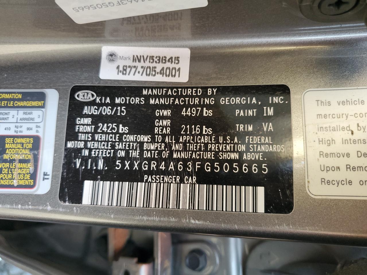 2015 Kia Optima Sx VIN: 5XXGR4A63FG505665 Lot: 65063725