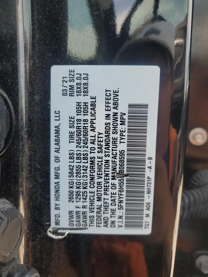 2021 Honda Pilot Exl VIN: 5FNYF6H55MB068595 Lot: 66737155