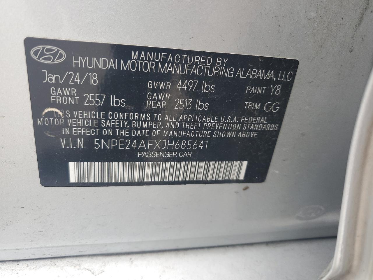2018 Hyundai Sonata Se VIN: 5NPE24AFXJH685641 Lot: 64218655