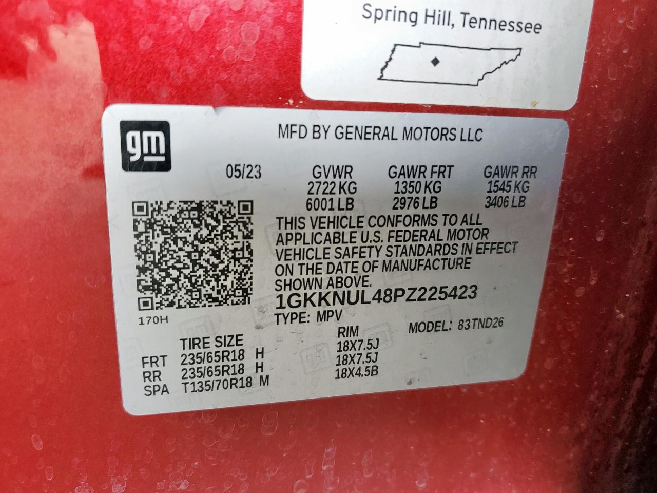 2023 GMC Acadia Slt VIN: 1GKKNUL48PZ225423 Lot: 63155655