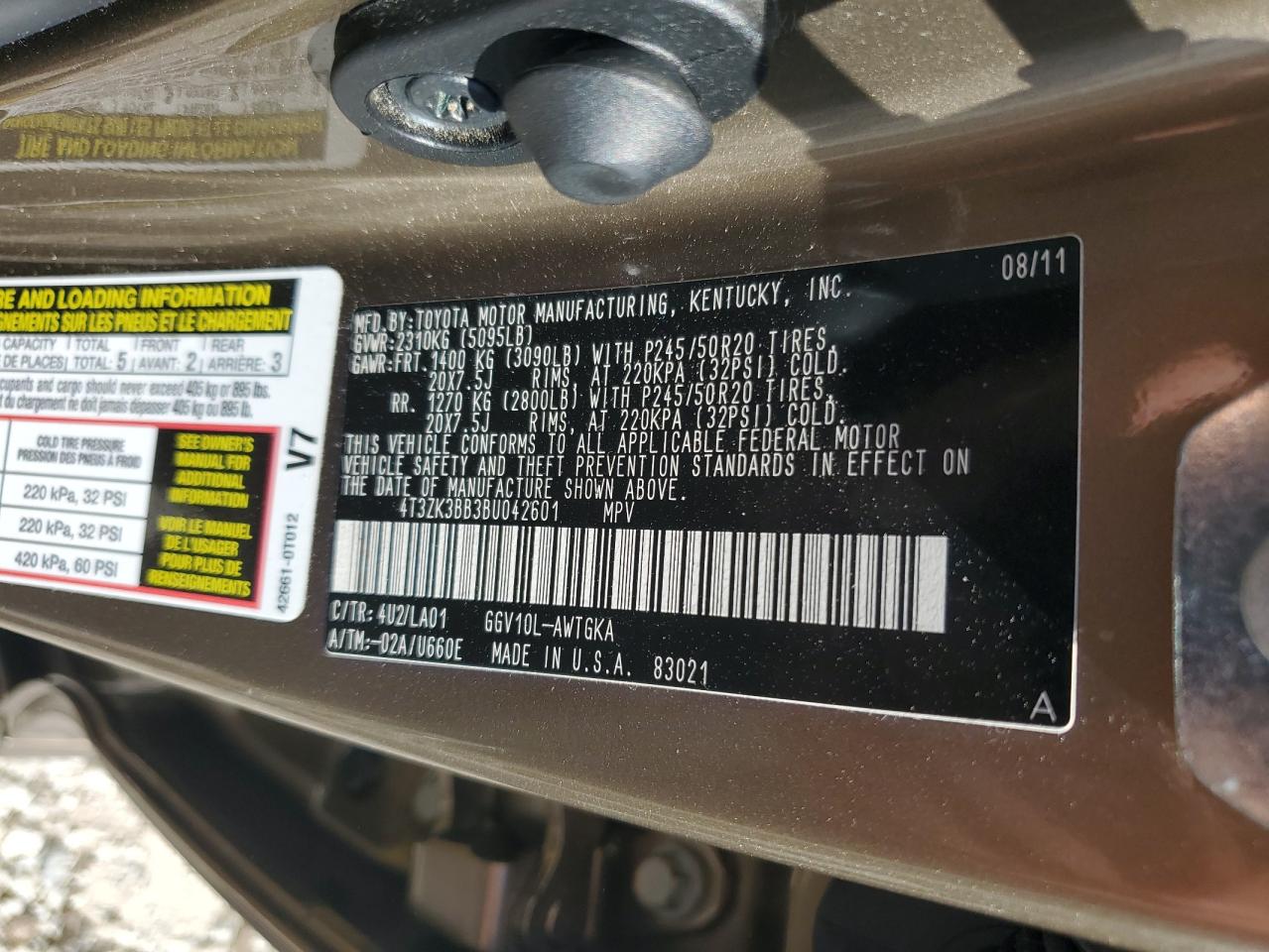 2011 Toyota Venza VIN: 4T3ZK3BB3BU042601 Lot: 64627815
