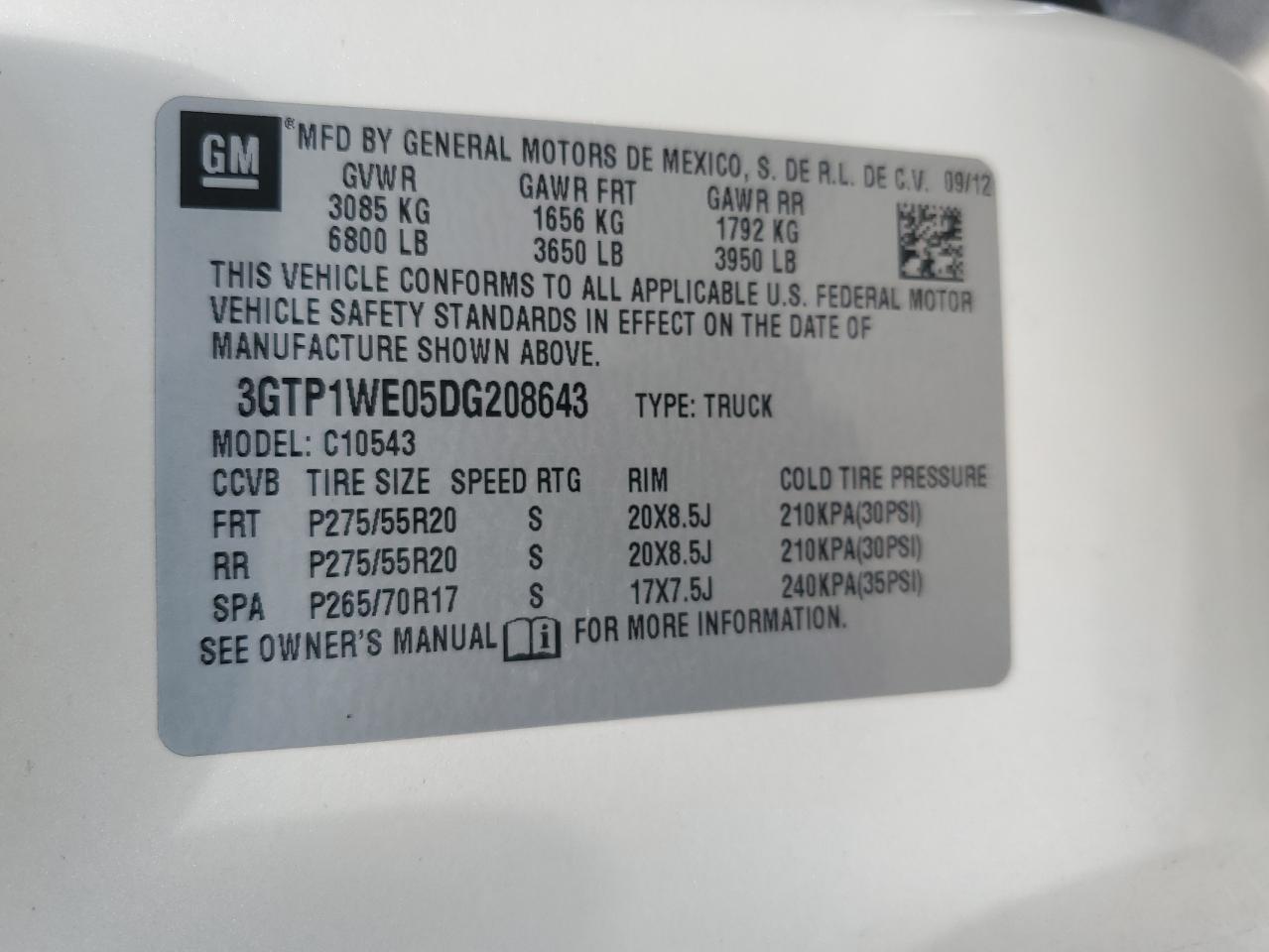 2013 GMC Sierra C1500 Slt VIN: 3GTP1WE05DG208643 Lot: 64987295