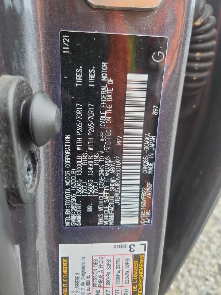 2022 Toyota 4Runner Sr5/Sr5 Premium VIN: JTEMU5JR0N6001097 Lot: 63317335