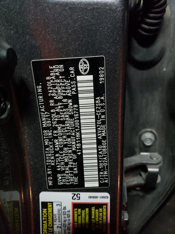 2018 Toyota Camry L VIN: 4T1B11HK1JU016778 Lot: 65656795