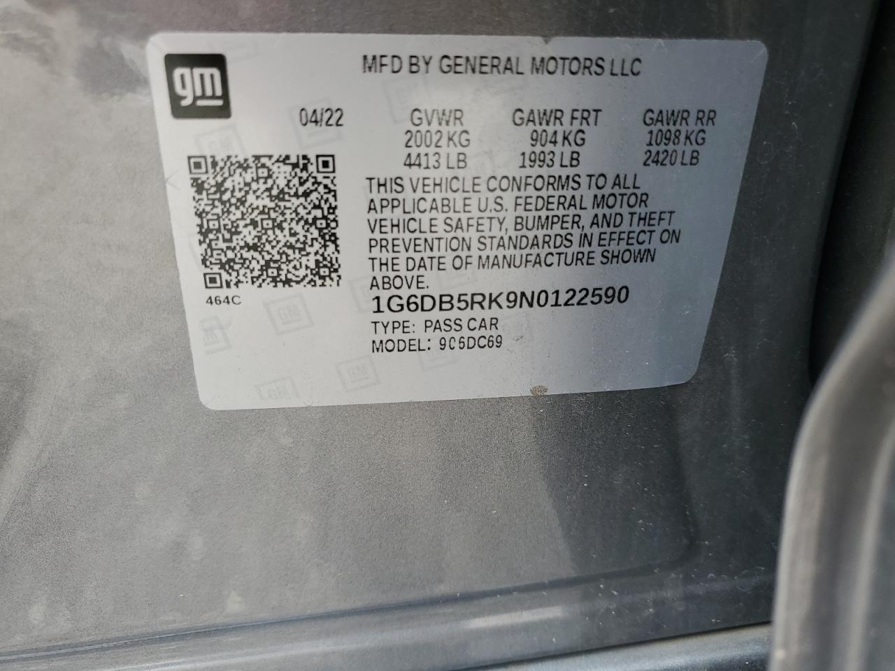 2022 Cadillac Ct4 Premium Luxury VIN: 1G6DB5RK9N0122590 Lot: 63638515