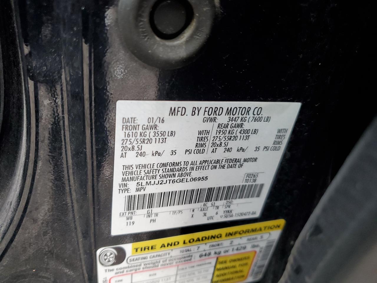 5lmjj2jt6gel06955 5LMJJ2JT6GEL06955 2016 Lincoln Navigator Select