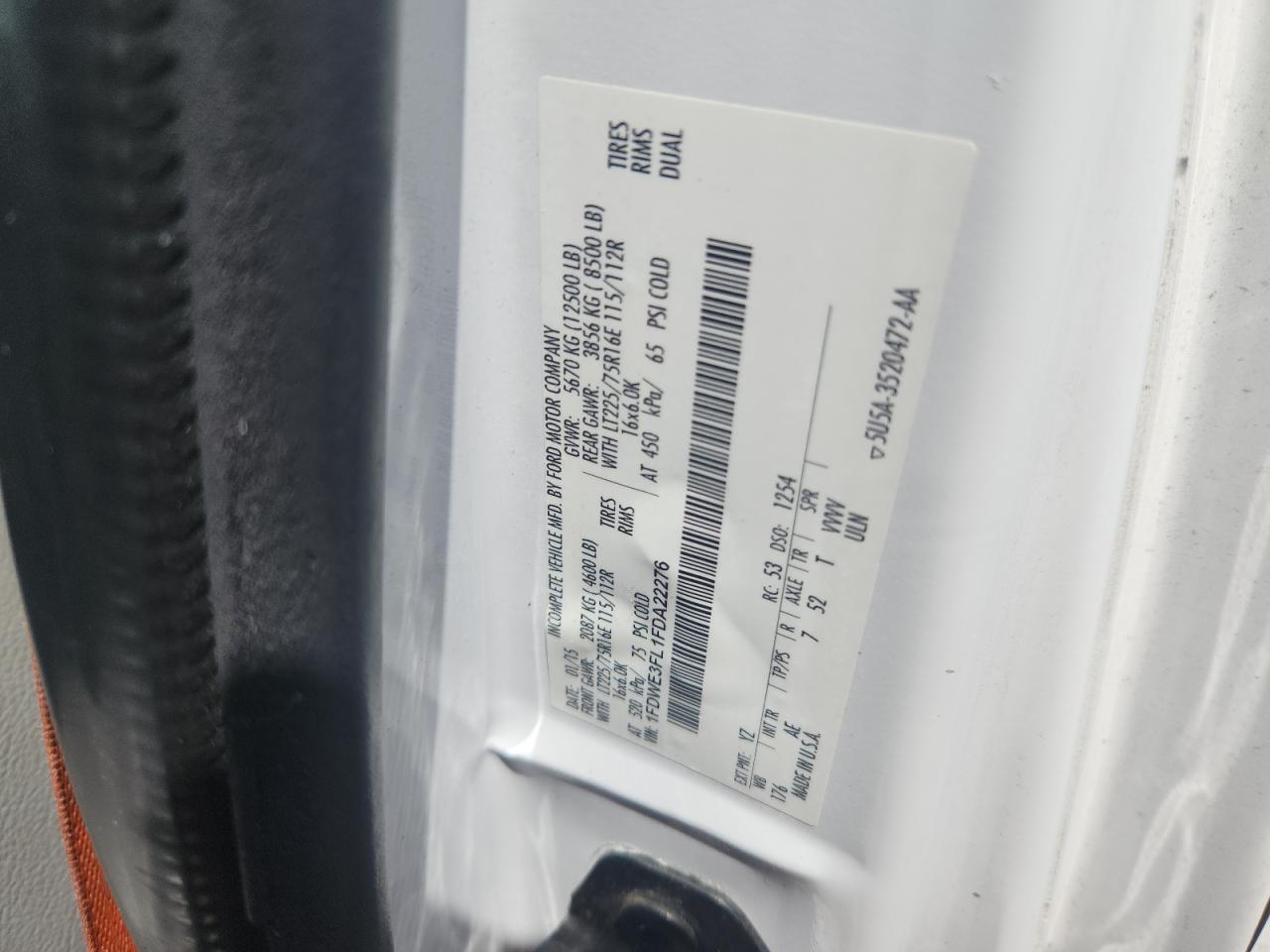 2015 Ford Econoline E350 Super Duty Cutaway Van VIN: 1FDWE3FL1FDA22276 Lot: 64367125