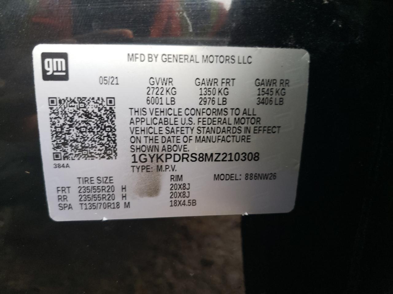 2021 Cadillac Xt6 Premium Luxury VIN: 1GYKPDRS8MZ210308 Lot: 66272145