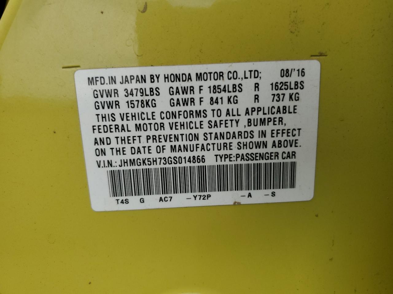 2016 Honda Fit Ex VIN: JHMGK5H73GS014866 Lot: 64227295