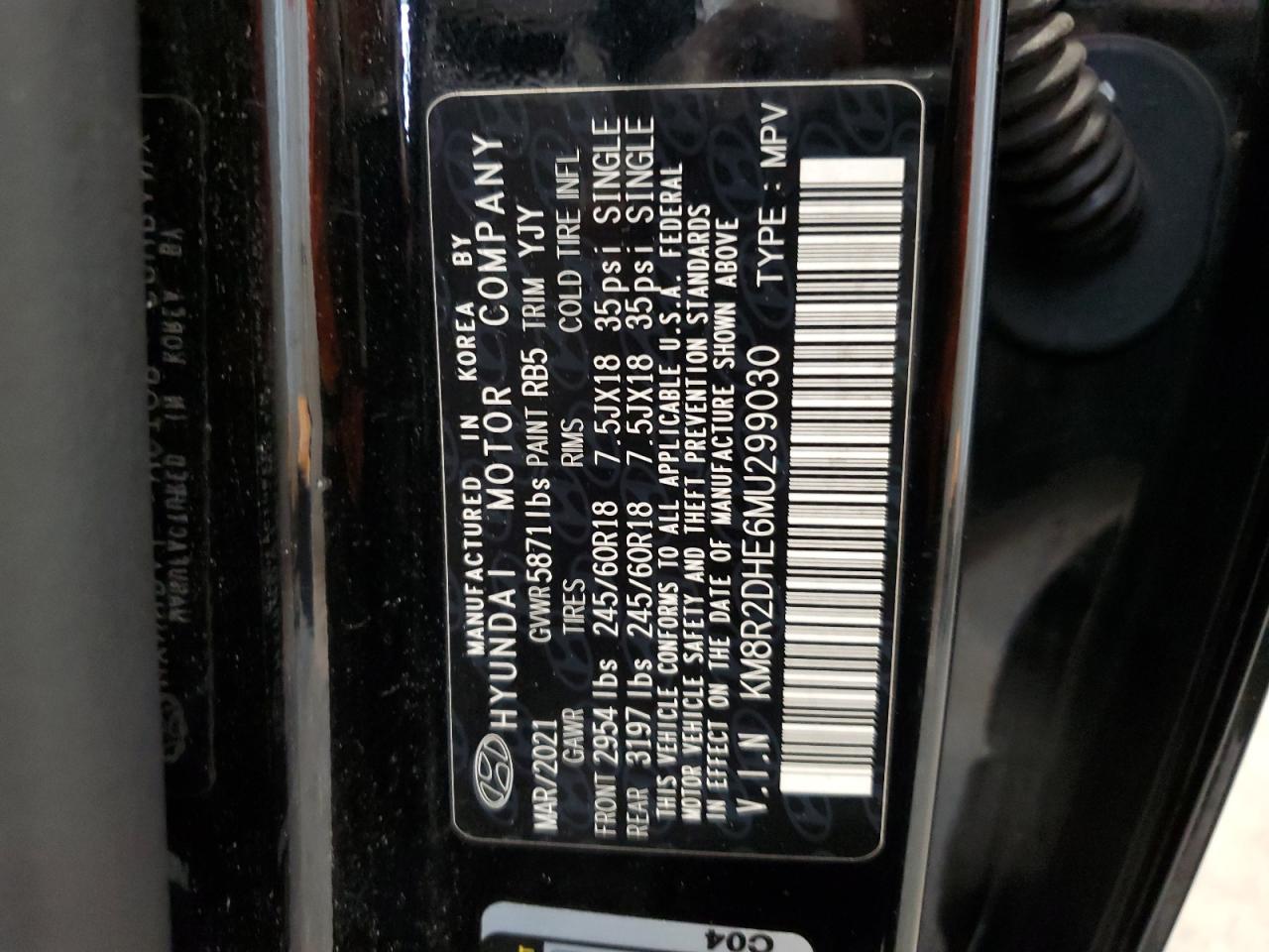 2021 Hyundai Palisade Sel VIN: KM8R2DHE6MU299030 Lot: 64321485