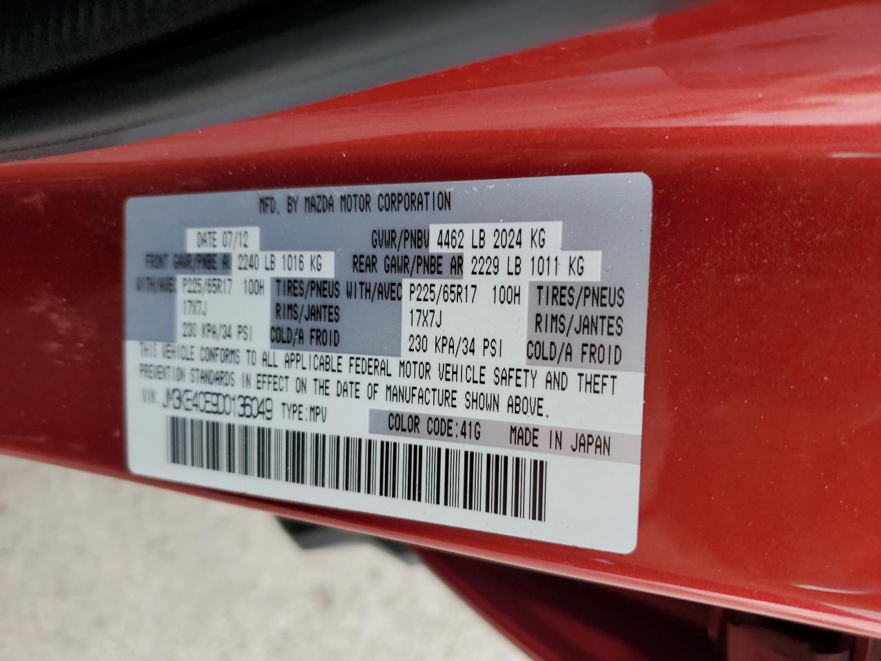 2013 Mazda Cx-5 Touring VIN: JM3KE4CE9D0136049 Lot: 64466335
