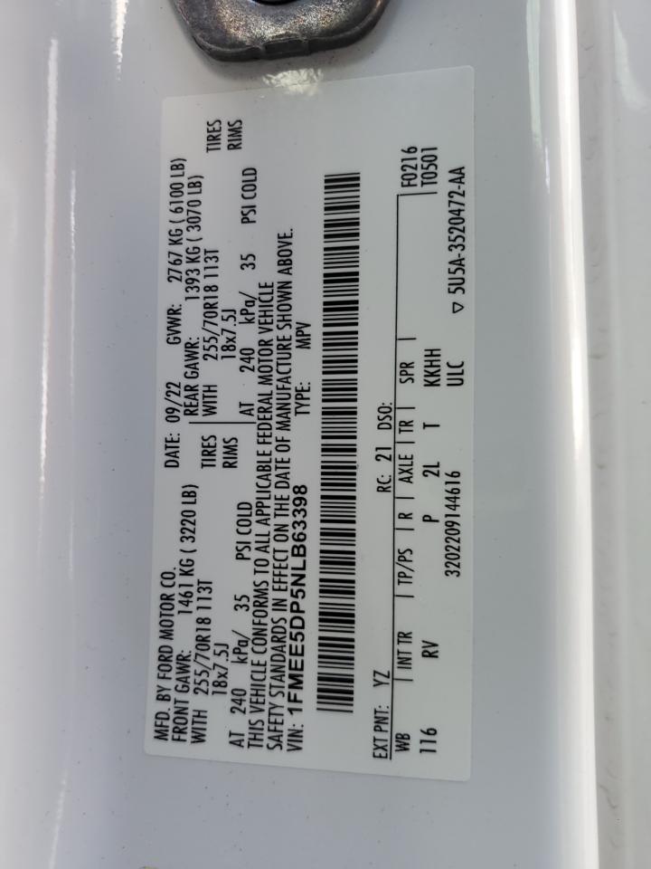2022 Ford Bronco Base VIN: 1FMEE5DP5NLB63398 Lot: 64262425