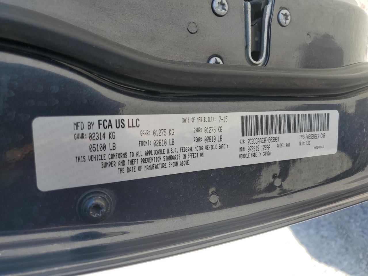 2015 Chrysler 300 Limited VIN: 2C3CCAAG3FH903984 Lot: 66962245