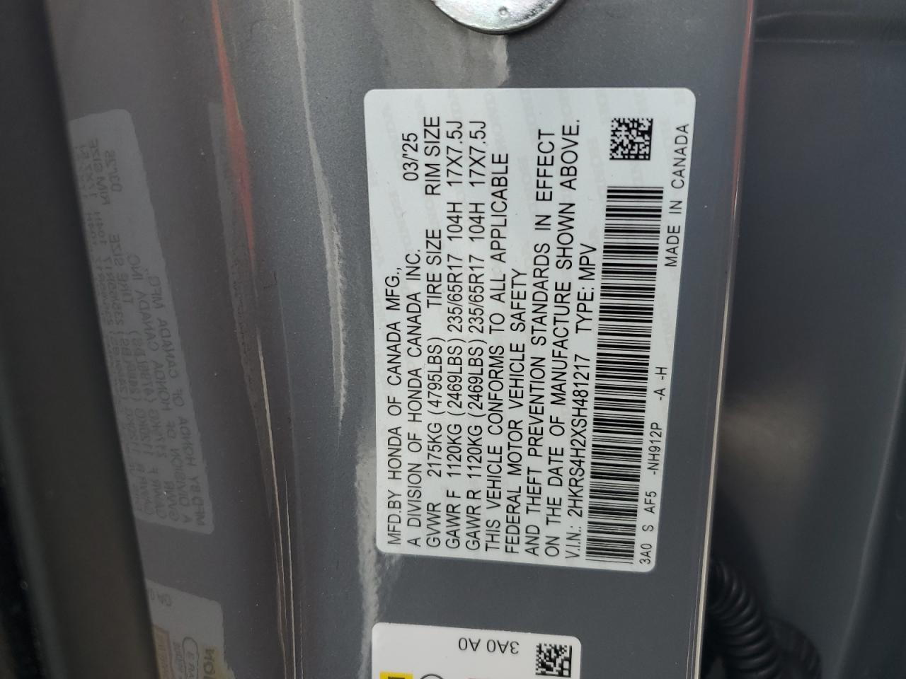2025 Honda Cr-V Lx VIN: 2HKRS4H2XSH481217 Lot: 63521235