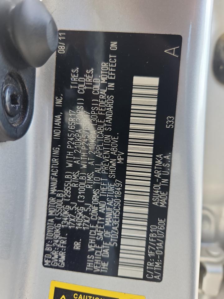 2012 Toyota Highlander Base VIN: 5TDZA3EH5CS018497 Lot: 64326675