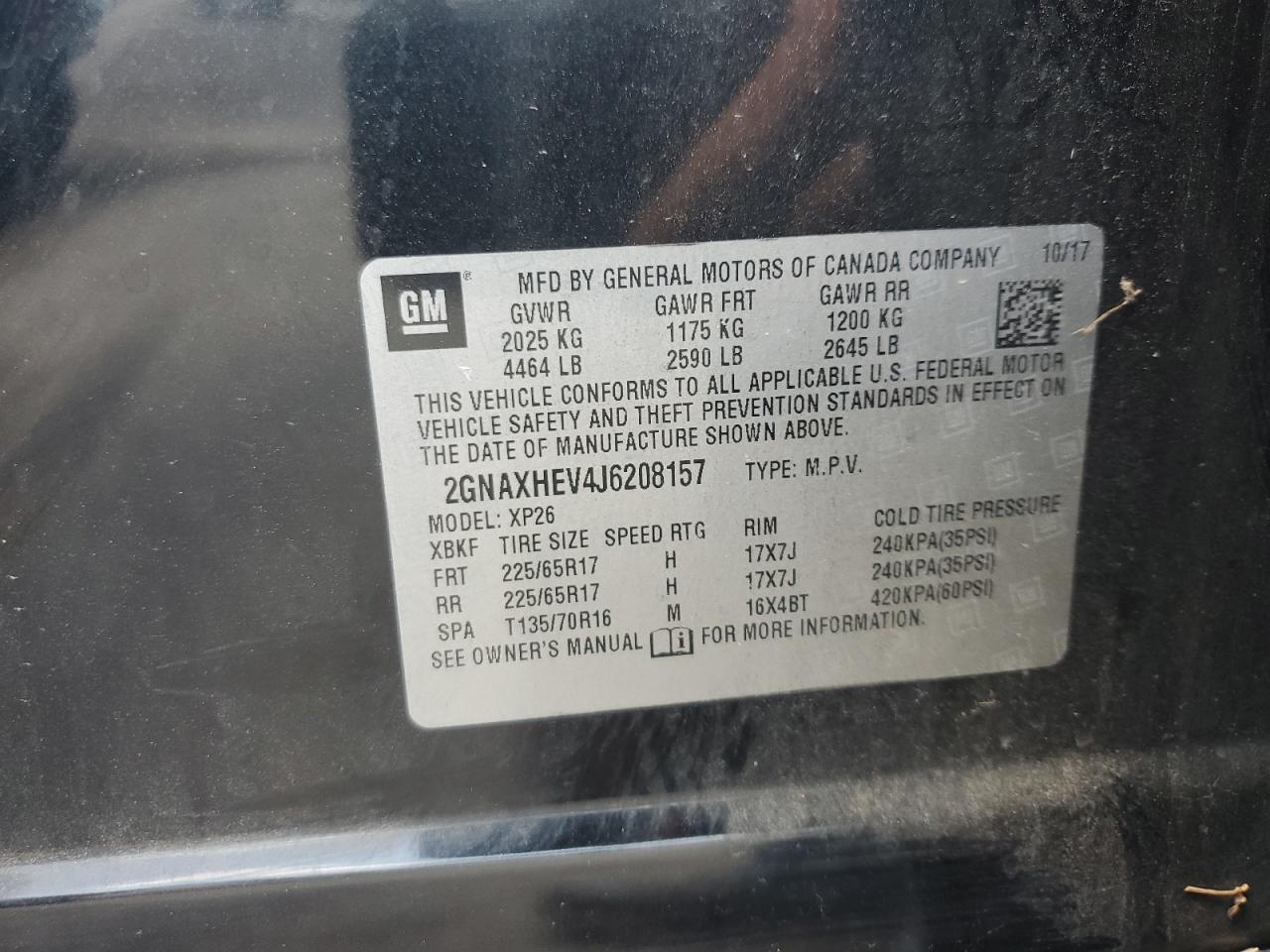 2018 Chevrolet Equinox Ls VIN: 2GNAXHEV4J6208157 Lot: 66768115